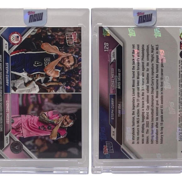 2024 Topps Now #128 Stephan Curry Lionel Messi Night Night Sealed & Encased - Picture 3 of 4